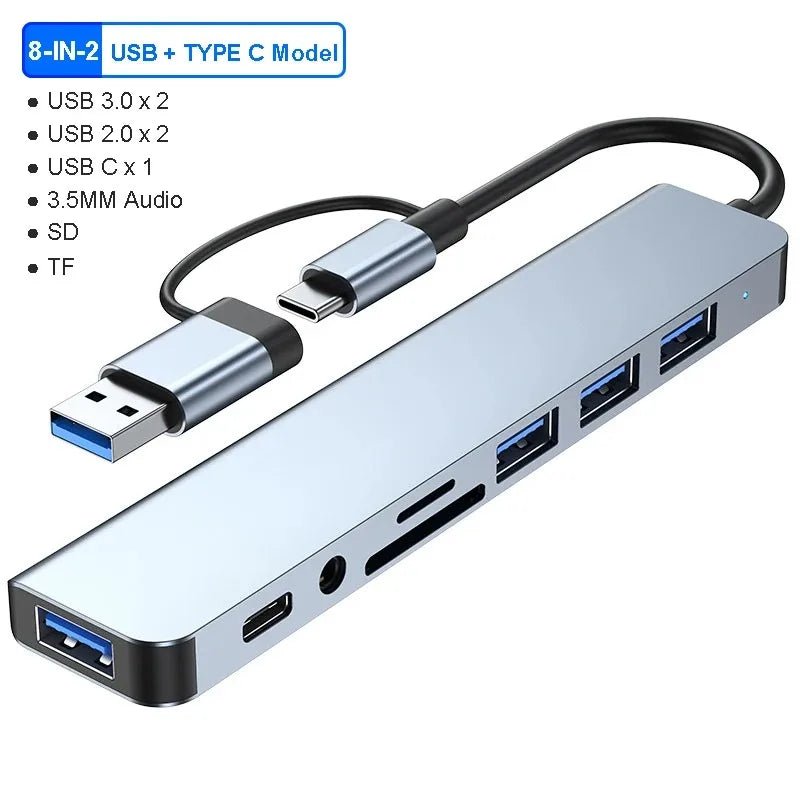8in2 USB 3.0 Hub USB - C Docking Station SD/TF Card Reader OTG Adapter 8in2 Type - C Splitter for Laptop MacBook - Shopping Time Australia - 
