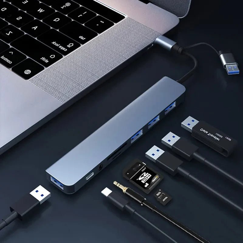8in2 USB 3.0 Hub USB - C Docking Station SD/TF Card Reader OTG Adapter 8in2 Type - C Splitter for Laptop MacBook - Shopping Time Australia - 