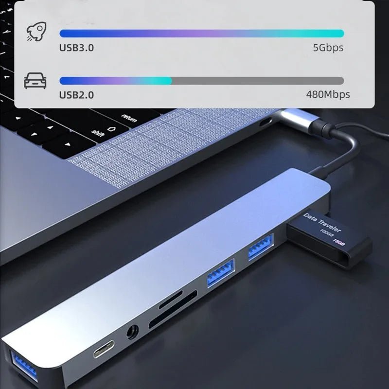 8in2 USB 3.0 Hub USB - C Docking Station SD/TF Card Reader OTG Adapter 8in2 Type - C Splitter for Laptop MacBook - Shopping Time Australia - 