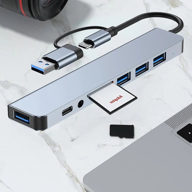 8in2 USB 3.0 Hub USB - C Docking Station SD/TF Card Reader OTG Adapter 8in2 Type - C Splitter for Laptop MacBook - Shopping Time Australia - 