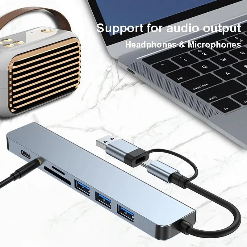 8in2 USB 3.0 Hub USB - C Docking Station SD/TF Card Reader OTG Adapter 8in2 Type - C Splitter for Laptop MacBook - Shopping Time Australia - 