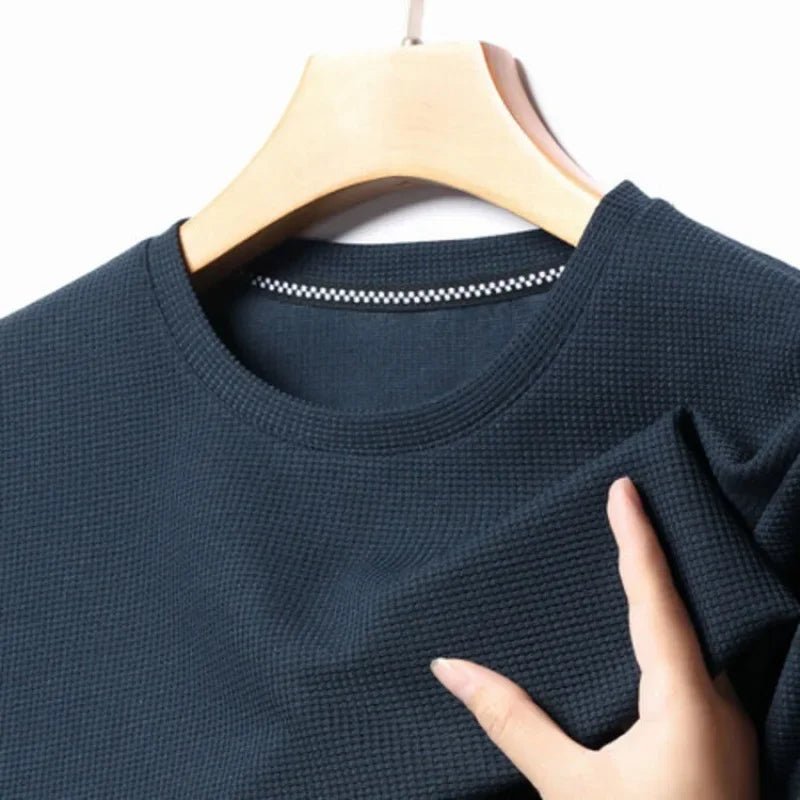 Men’s Waffle Knit Round Neck T-Shirt - Shopping Time Australia - T-Shirts