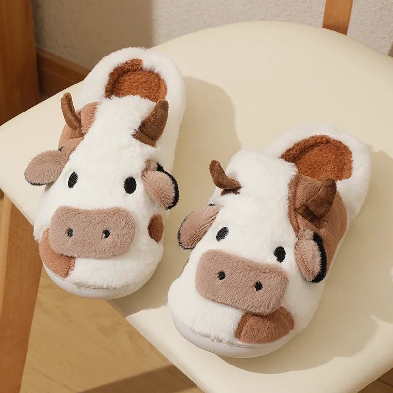 Winter Cartoon Cow Plush Slippers - Shopping Time Australia