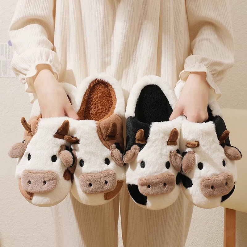 Winter Cartoon Cow Plush Slippers - Shopping Time Australia