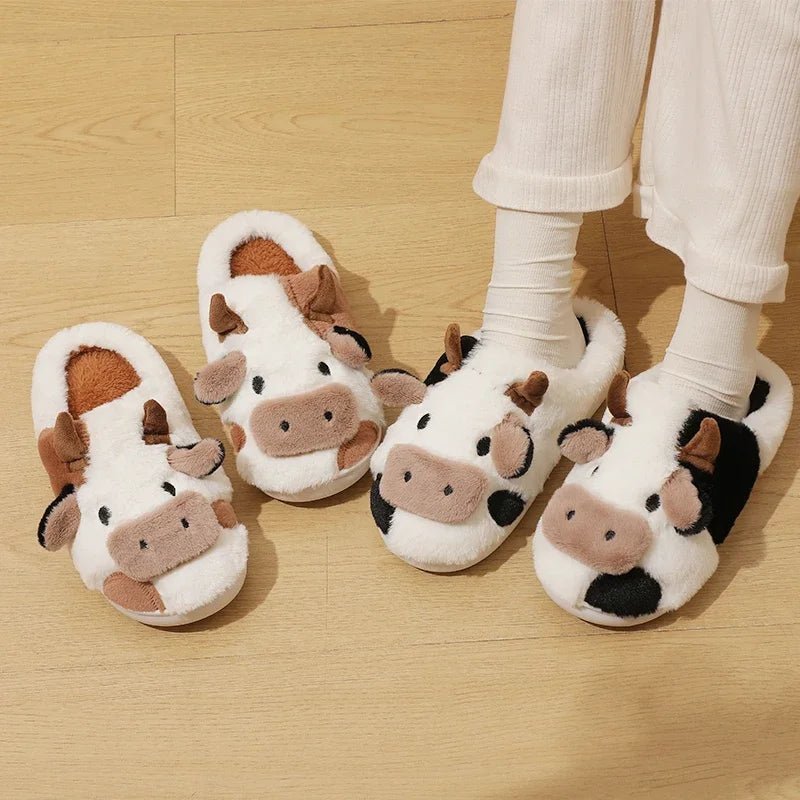 Winter Cartoon Cow Plush Slippers - Shopping Time Australia