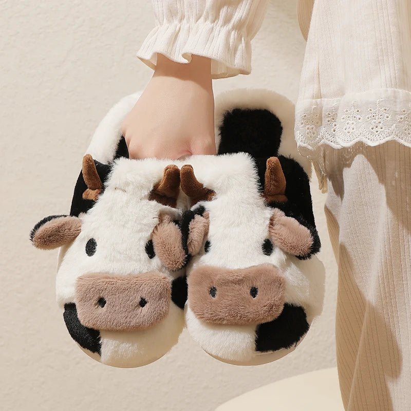 Winter Cartoon Cow Plush Slippers - Shopping Time Australia
