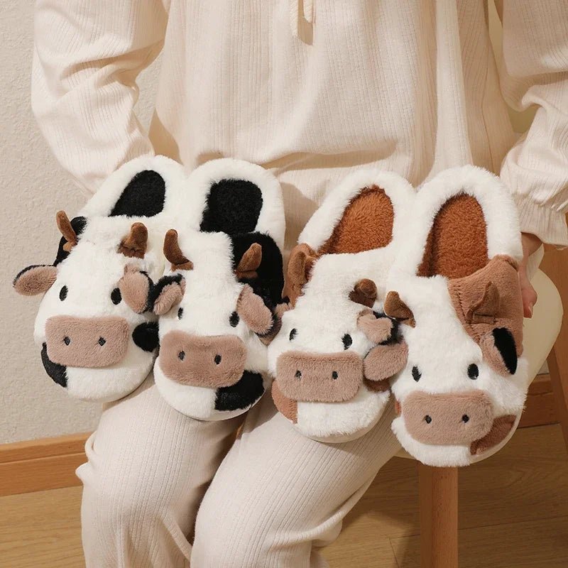 Winter Cartoon Cow Plush Slippers - Shopping Time Australia