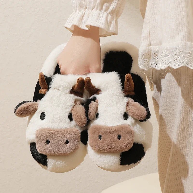 Winter Cartoon Cow Plush Slippers - Shopping Time Australia